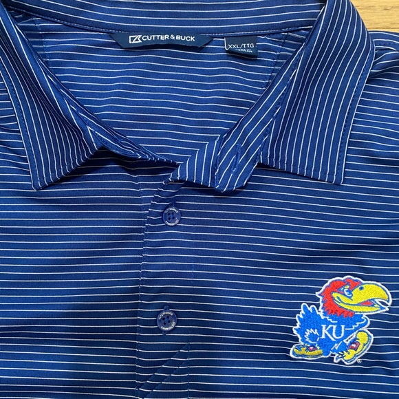 Kansas Cutter & Buck blue striped polo men’s XXL EUC - Picture 2 of 3